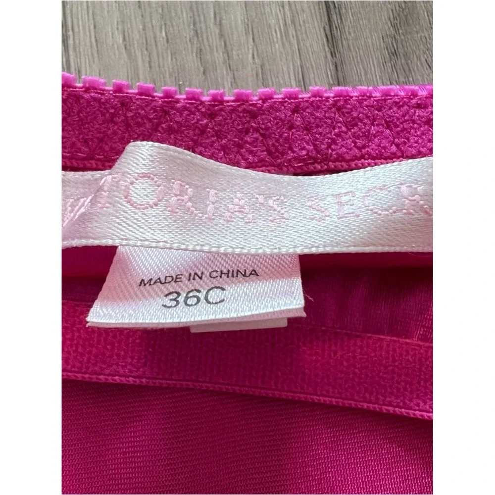 Victoria's Secret Hot Pink stretch Satin Slip Black Lace built in bra 36C vntg - Picture 10 of 15